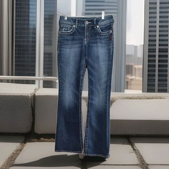 Silver Jeans Suki Bootcut women's jeans, 26 x 32, embellished, medium wash blue - Picture 1 of 13